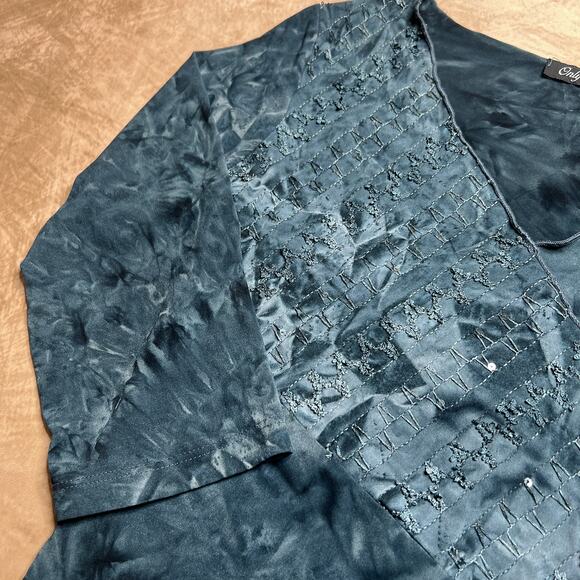 Vintage Y2K Only Nine Gray Tie Dye Embroidered Sequin Crossbody Top Half Sleeve - Picture 4 of 7